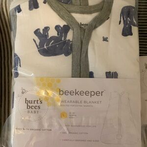 Burt’s Bees blue, grey and white quilted sleep sack size large